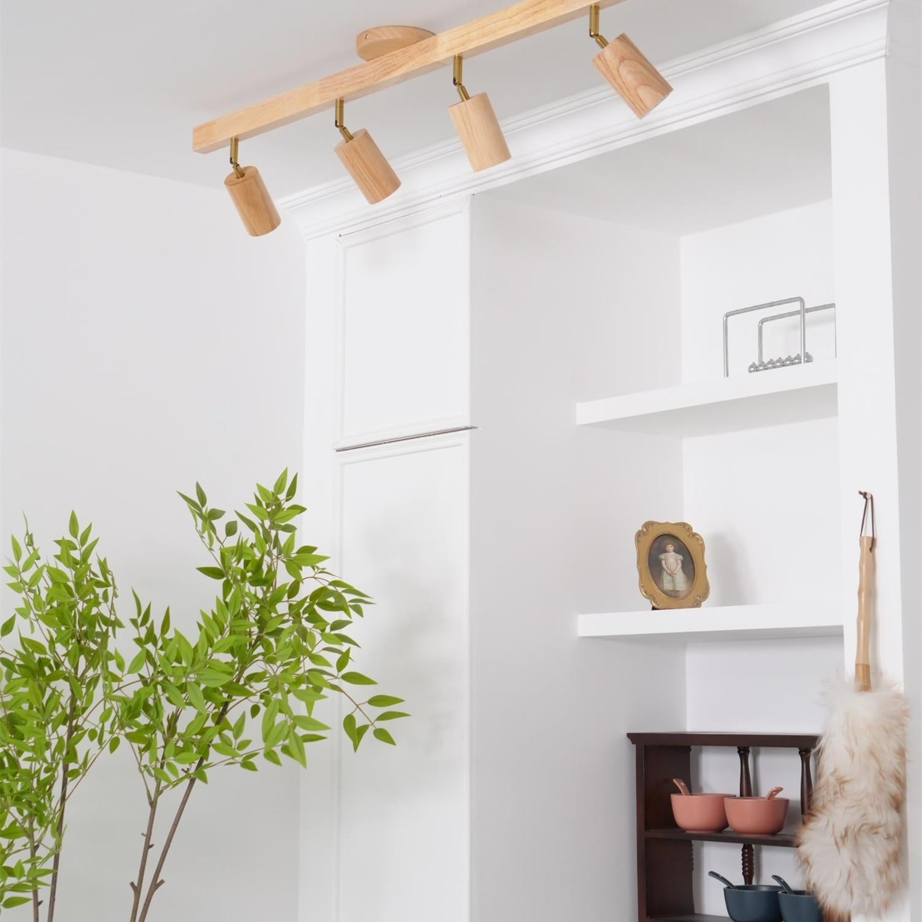 Modern Linear Walnut Wood Ceiling Light for Living Room — Halden Lighting
