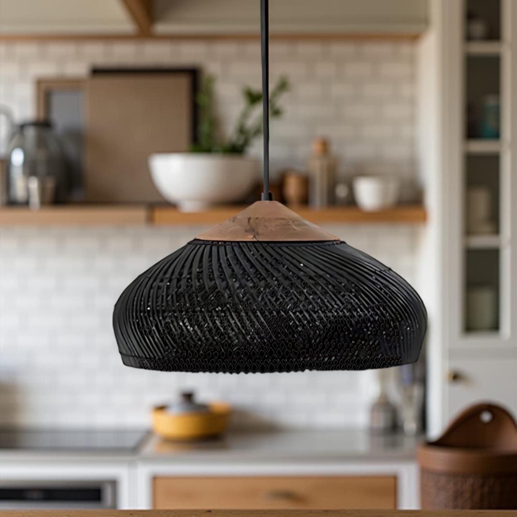 Bohemian Rattan Pendant Light With Warm LED Glow for Dining Room — Halden Lighting