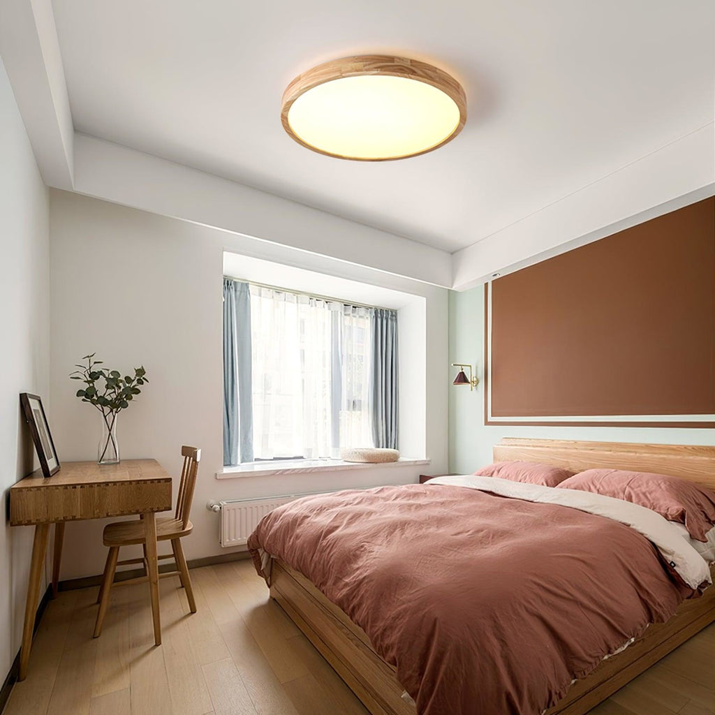 Scandinavian Wood Flush Mount Ceiling Light With Slim Profile — Halden Lighting