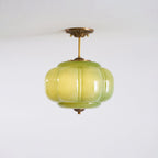 Retro Wrought Iron Glass Semi-Flush Ceiling Light With Tri-Colour Glow — Halden Lighting