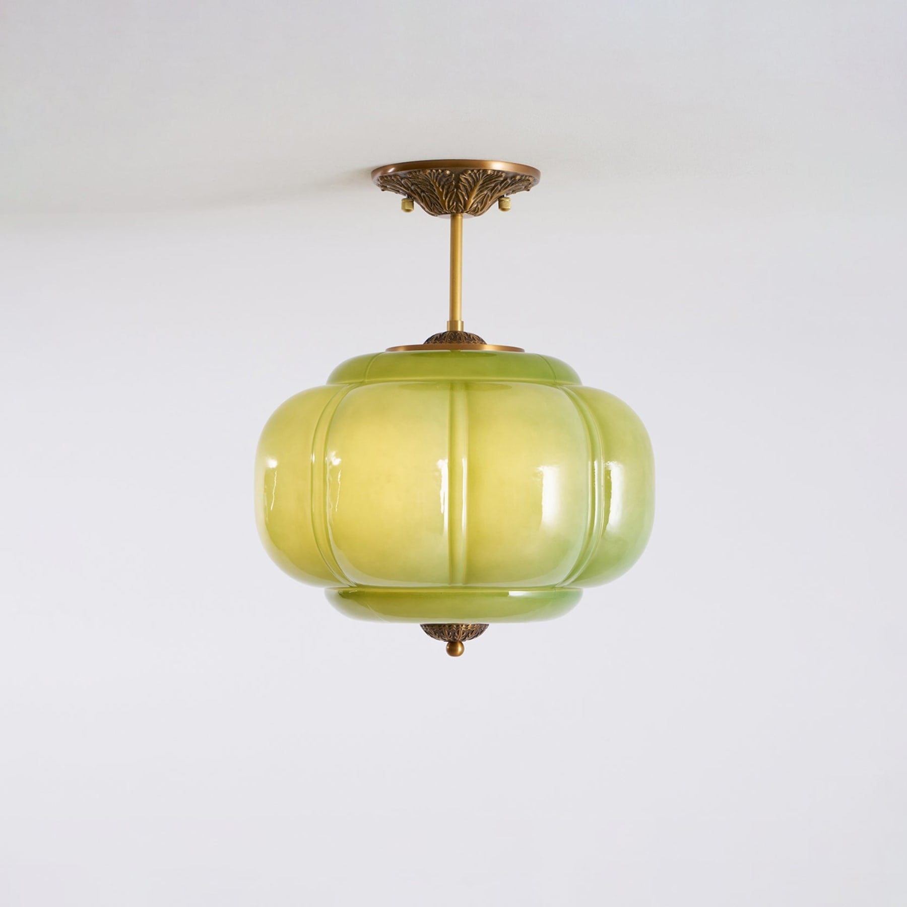 Retro Wrought Iron Glass Semi-Flush Ceiling Light With Tri-Colour Glow — Halden Lighting