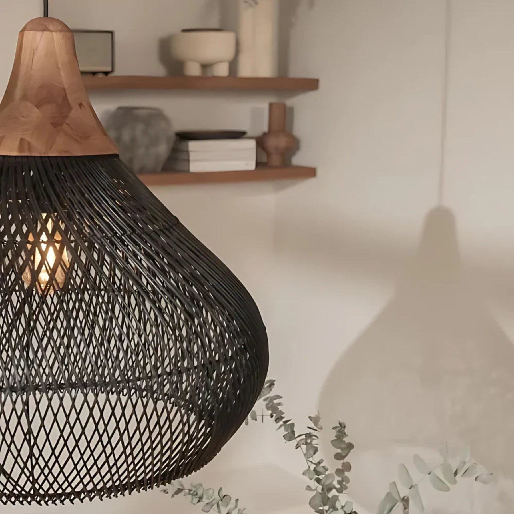 Bohemian Woven Rattan Pendant Light With Warm Neutral Glow — Halden Lighting