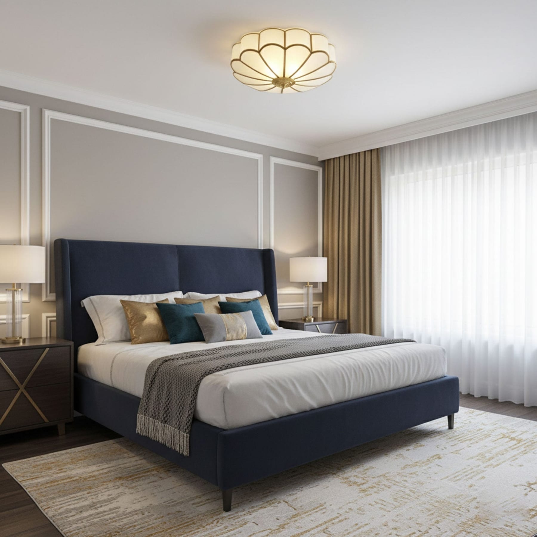 Traditional Brass Flush Mount Ceiling Light With Cool Daylight Glow — Halden Lighting