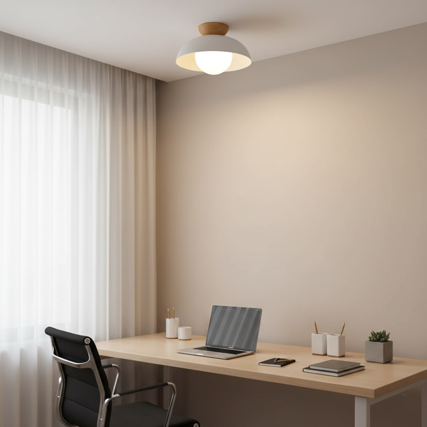 Modern Wood Semi-Flush Ceiling Light for Living Room — Halden Lighting