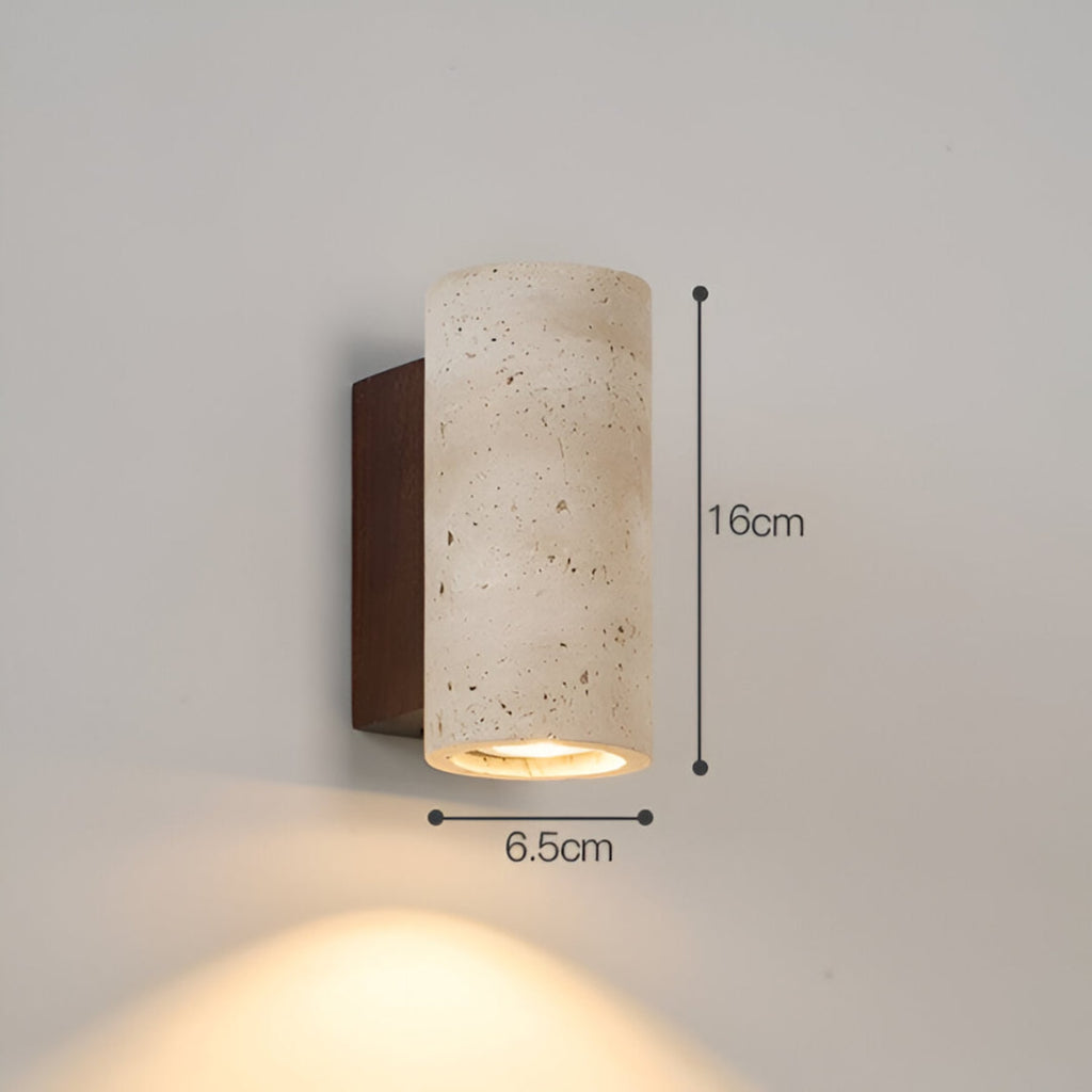 Modern Travertine And Wood Wall Light With Warm LED Glow — Halden Lighting