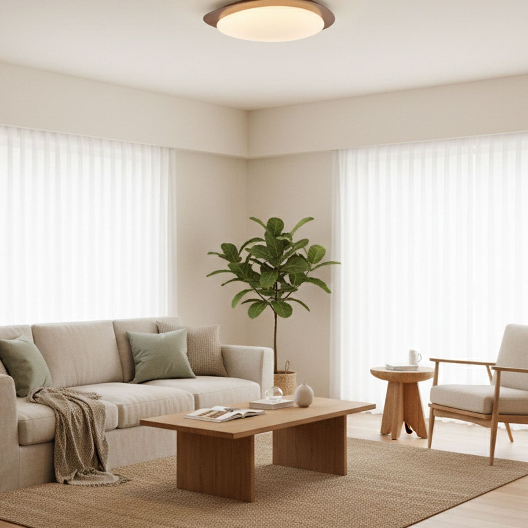 Scandinavian Wood Flush Mount Ceiling Light for Living Room — Halden Lighting