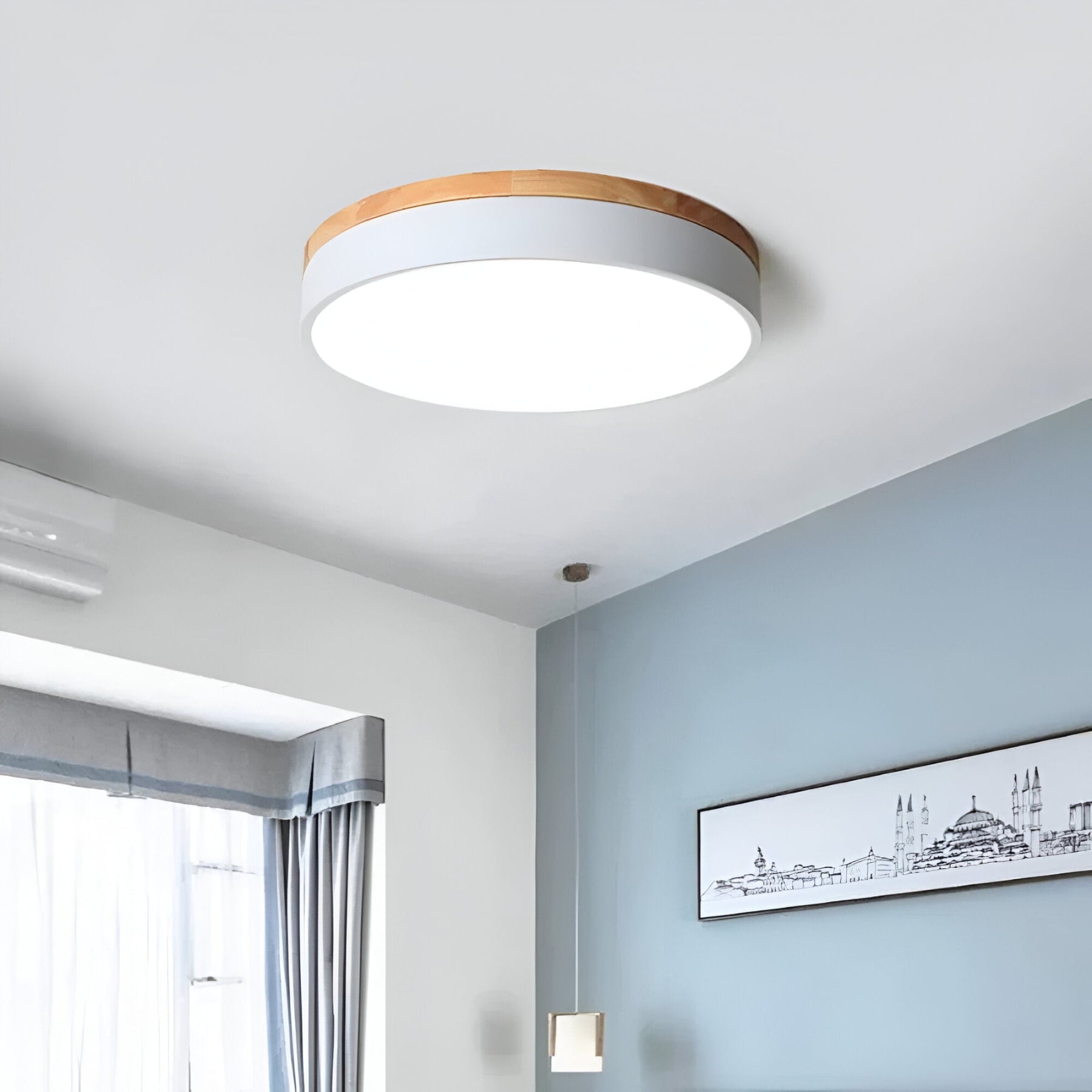 Modern Wood Flush Mount Ceiling Light With Remote Dimming — Halden Lighting