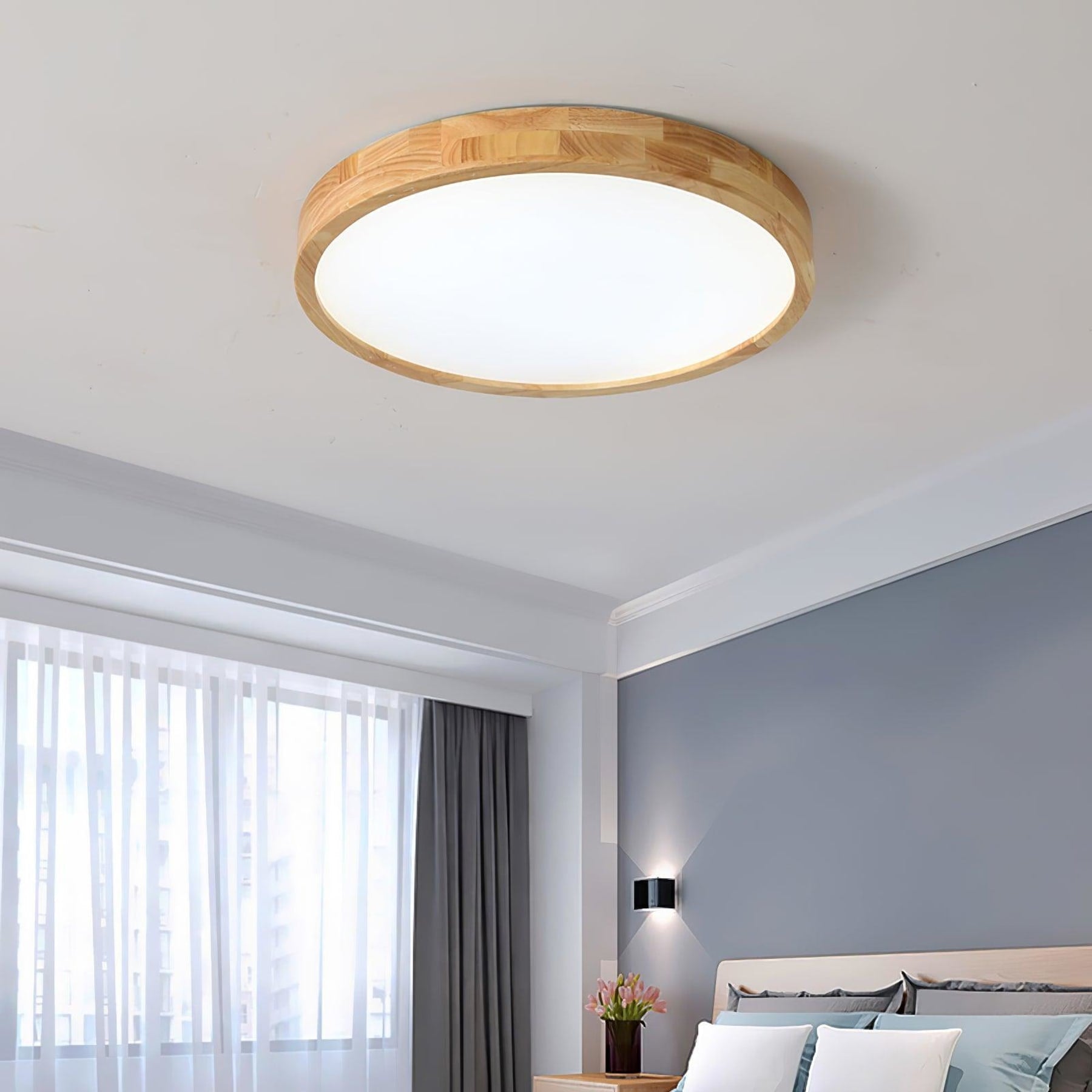 Scandinavian Wood Flush Mount Ceiling Light With Slim Profile — Halden Lighting