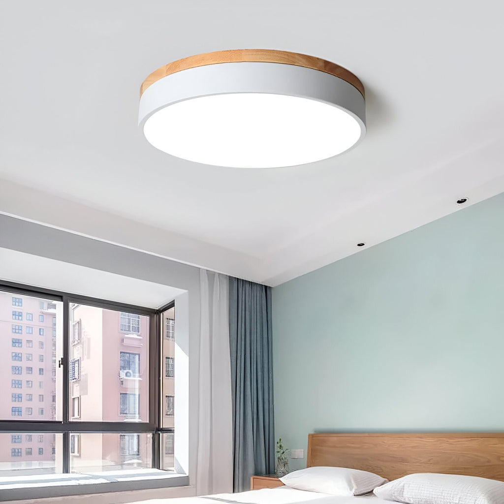 Modern Wood Flush Mount Ceiling Light With Remote Dimming — Halden Lighting