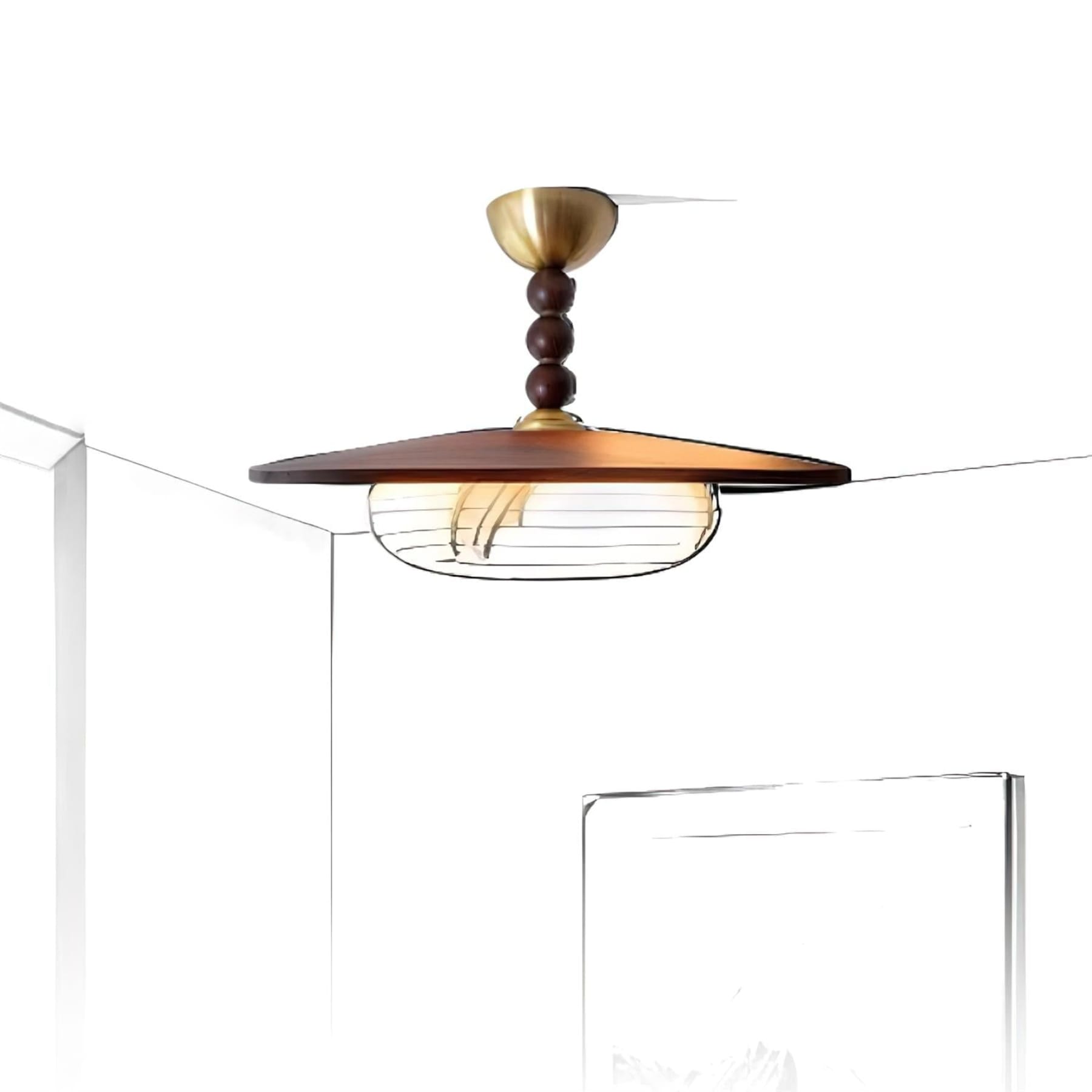 Modern Wood Semi-Flush Ceiling Light With Marble-Effect Glass — Halden Lighting