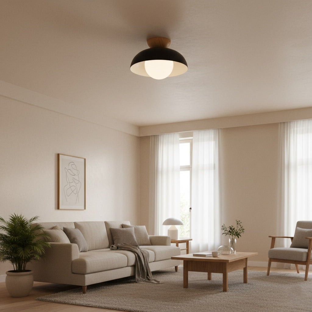 Modern Wood Semi-Flush Ceiling Light for Living Room — Halden Lighting
