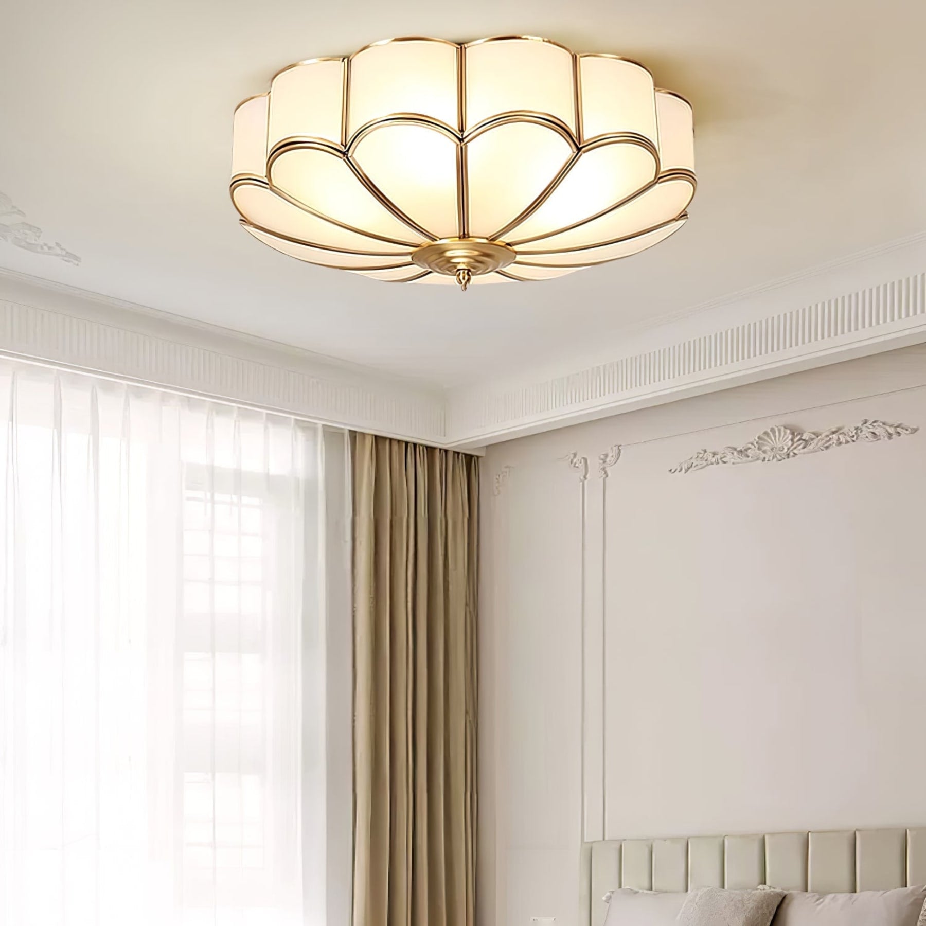 Traditional Brass Flush Mount Ceiling Light With Cool Daylight Glow — Halden Lighting