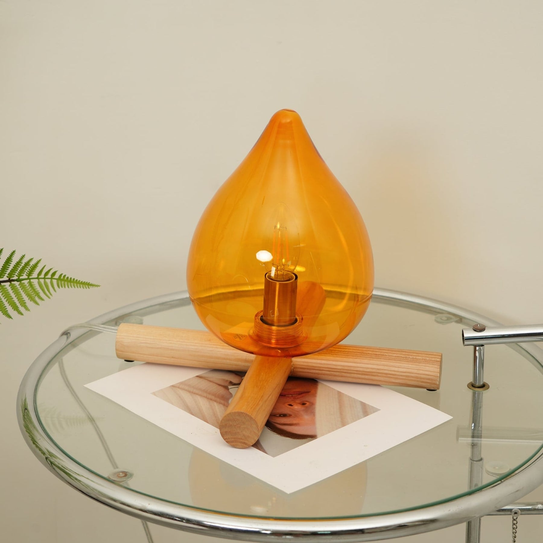 Modern Bamboo and Wood Table Lamp With Warm LED Glow — Halden Lighting