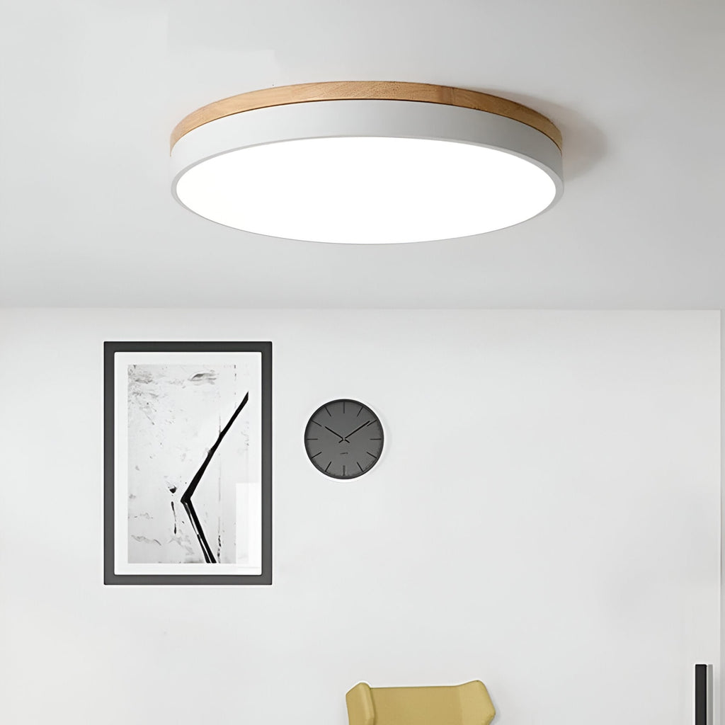 Modern Wood Flush Mount Ceiling Light With Remote Dimming — Halden Lighting