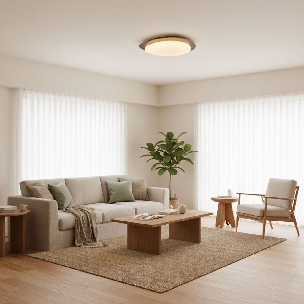 Scandinavian Wood Flush Mount Ceiling Light for Living Room — Halden Lighting