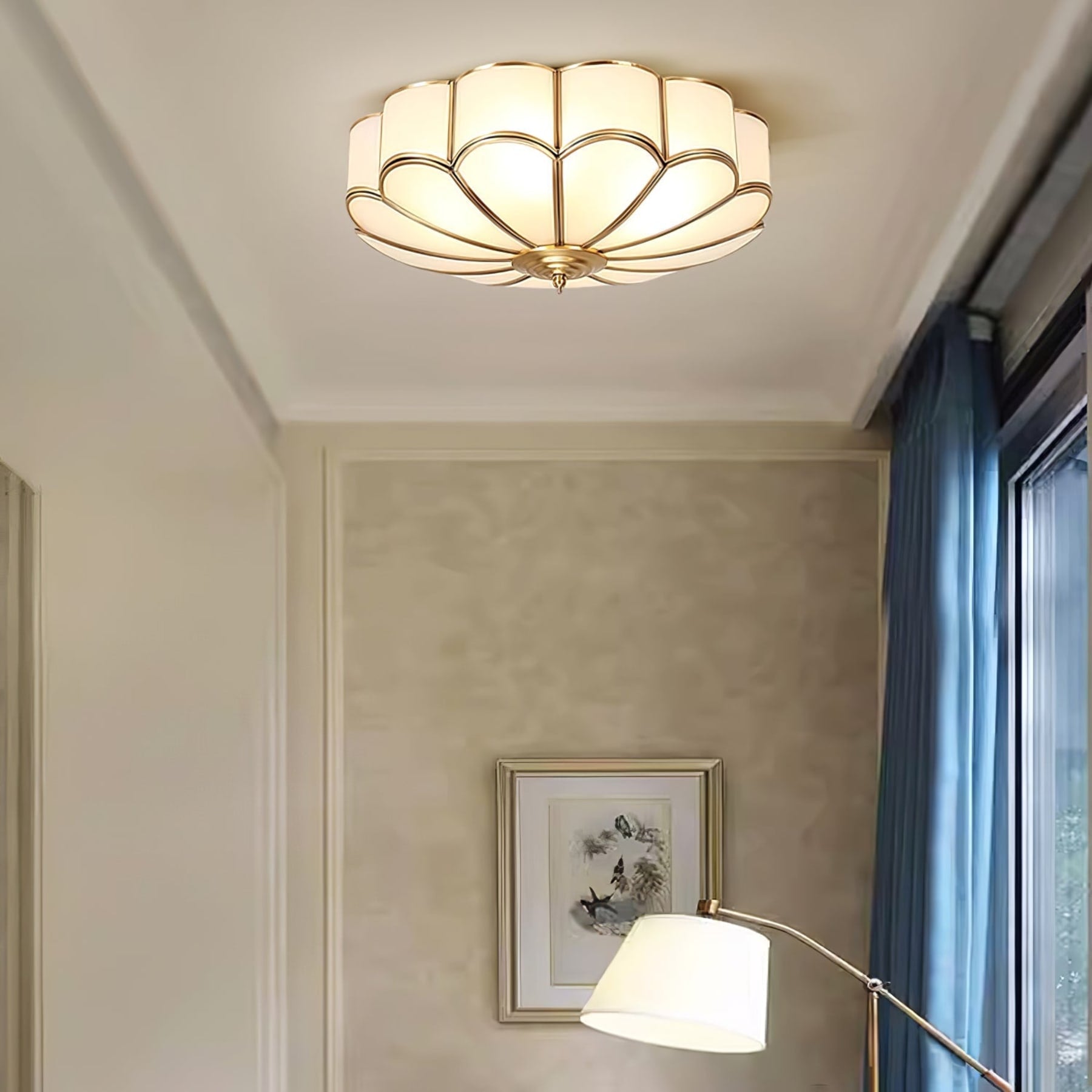 Traditional Brass Flush Mount Ceiling Light With Cool Daylight Glow — Halden Lighting