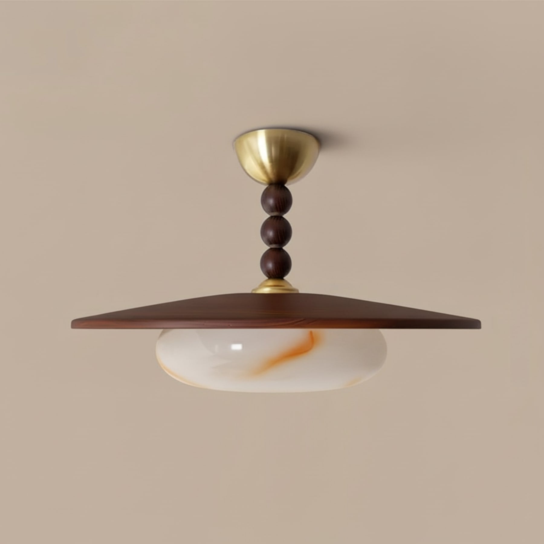 Modern Wood Semi-Flush Ceiling Light With Marble-Effect Glass — Halden Lighting