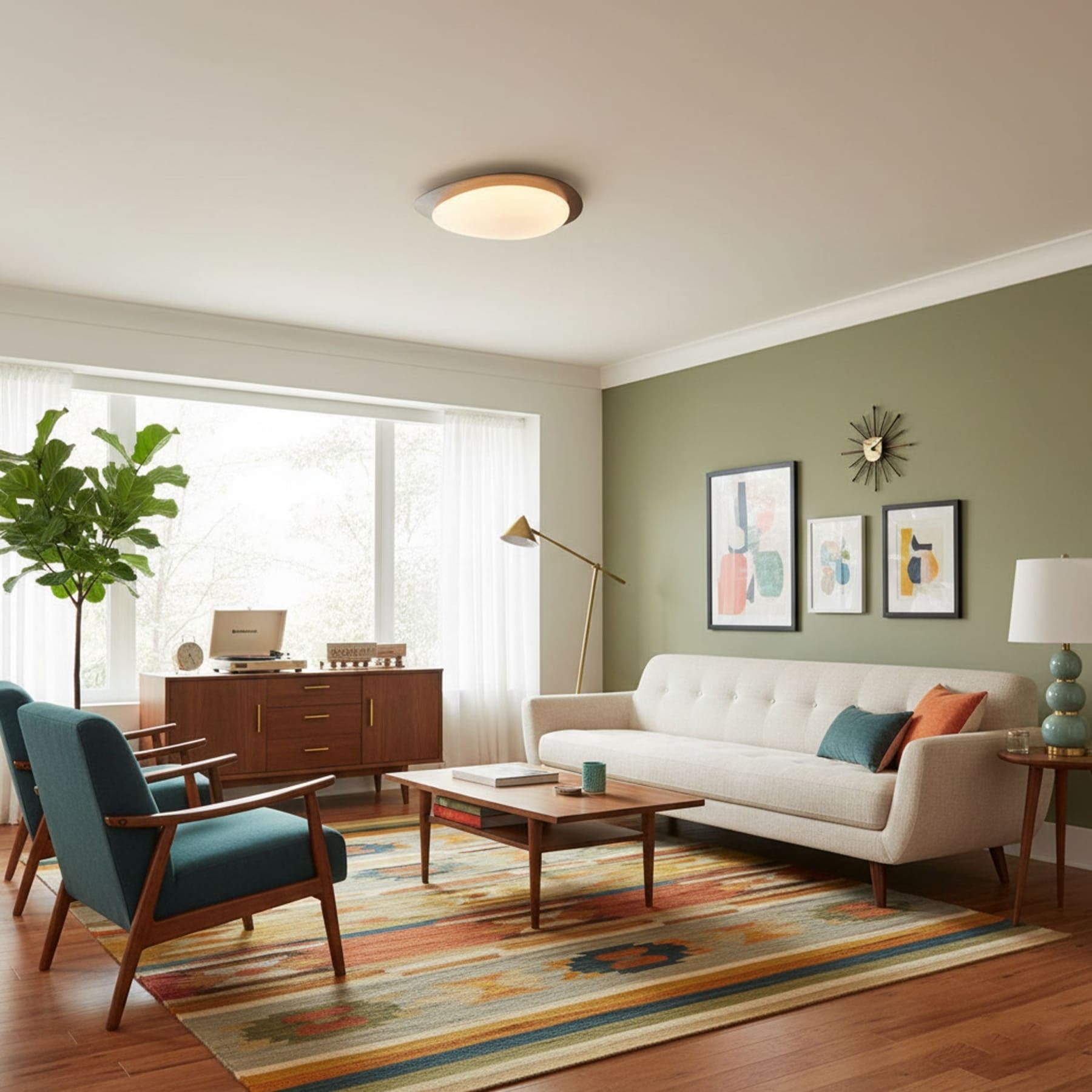 Scandinavian Wood Flush Mount Ceiling Light for Living Room — Halden Lighting