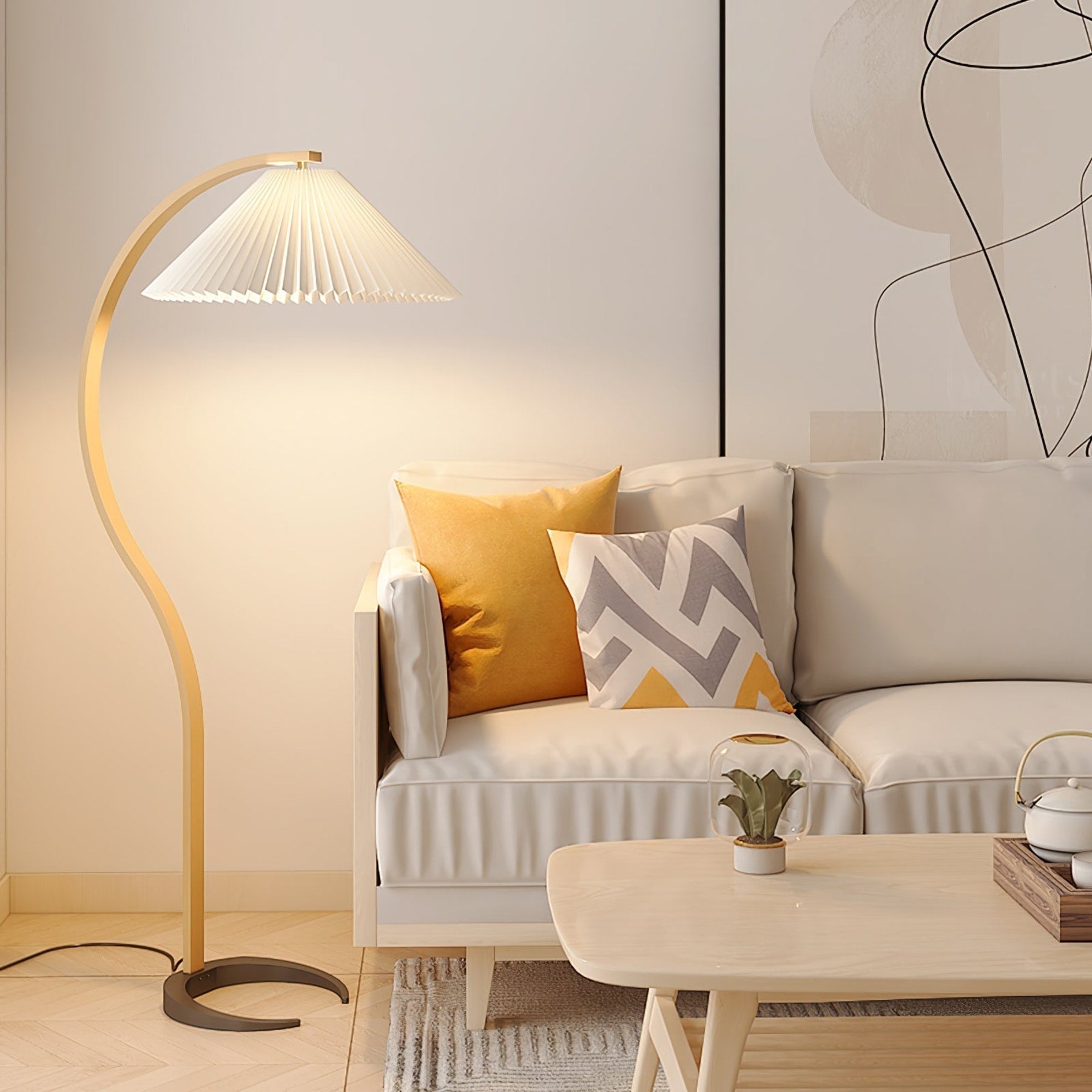 Scandinavian Wood Floor Lamp With Warm LED Glow for Living Room — Halden Lighting
