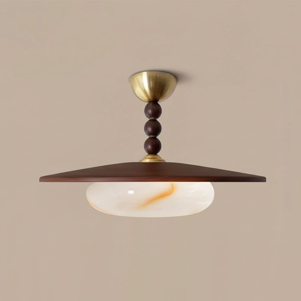 Modern Wood Semi-Flush Ceiling Light With Marble-Effect Glass — Halden Lighting