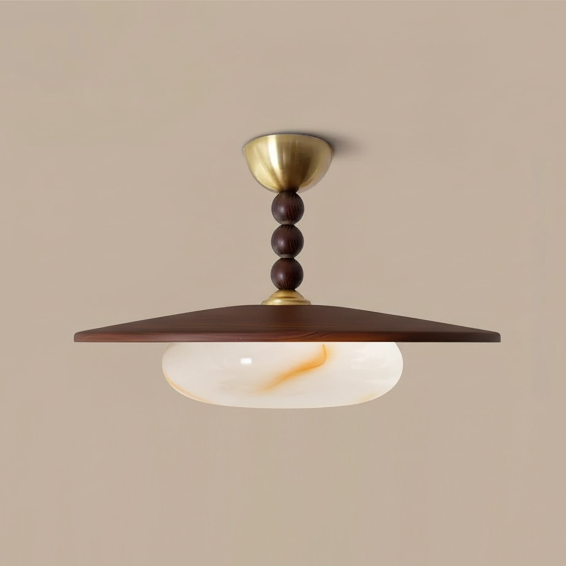 Modern Wood Semi-Flush Ceiling Light With Marble-Effect Glass — Halden Lighting