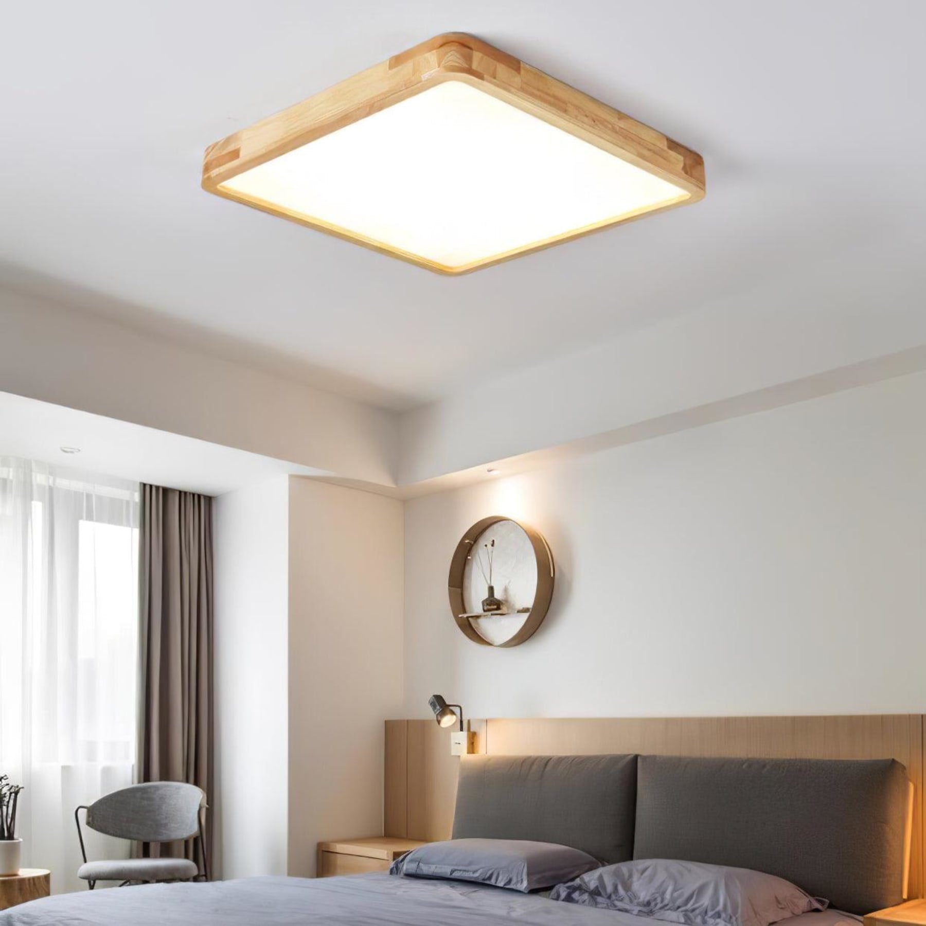 Scandinavian Wood Flush Mount Ceiling Light With Slim Profile — Halden Lighting