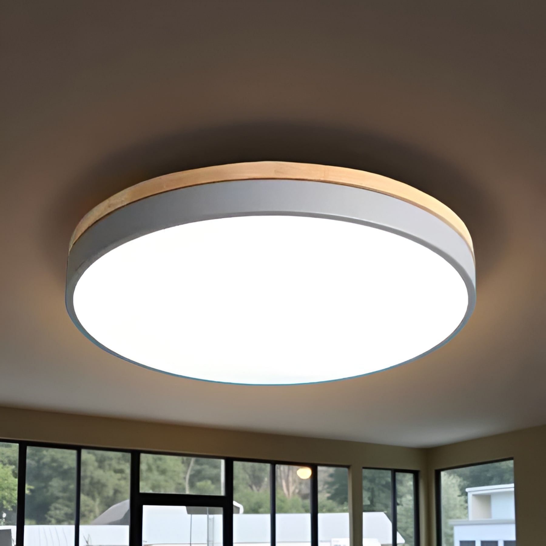 Modern Wood Flush Mount Ceiling Light With Remote Dimming — Halden Lighting
