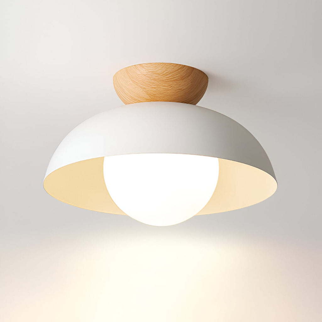 Modern Wood Semi-Flush Ceiling Light for Living Room in White — Halden Lighting