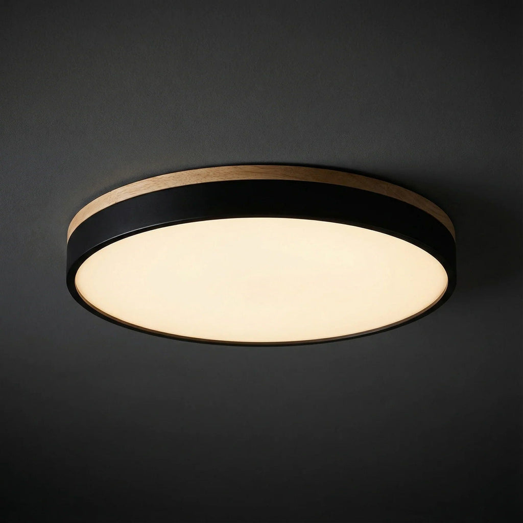 Modern Wood Flush Mount Ceiling Light With Remote Dimming in Black — Halden Lighting