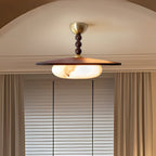 Modern Wood Semi-Flush Ceiling Light With Marble-Effect Glass — Halden Lighting