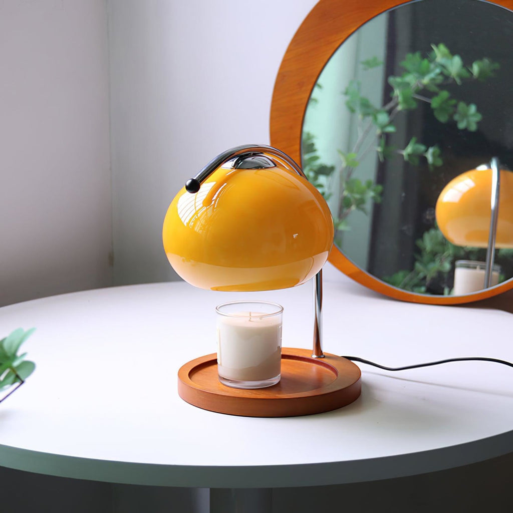 Modern Wood And Glass Table Lamp With Daylight Glow in Yellow — Halden Lighting