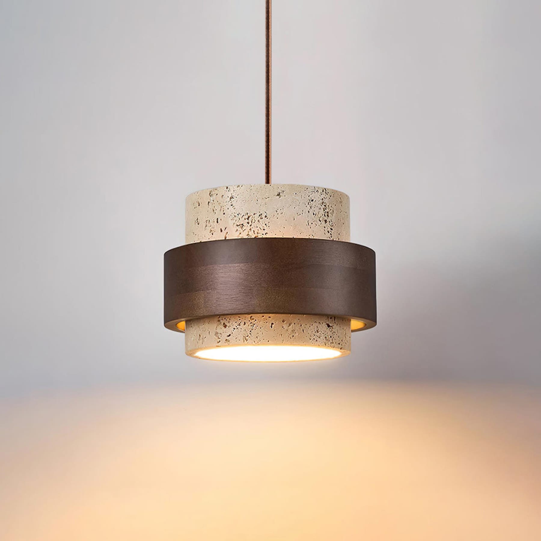 Modern Travertine And Wood Pendant Light For Dining Room — Halden Lighting