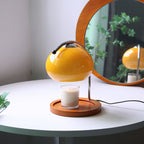 Modern Wood and Glass Table Lamp With Warm Daylight Glow in Yellow — Halden Lighting