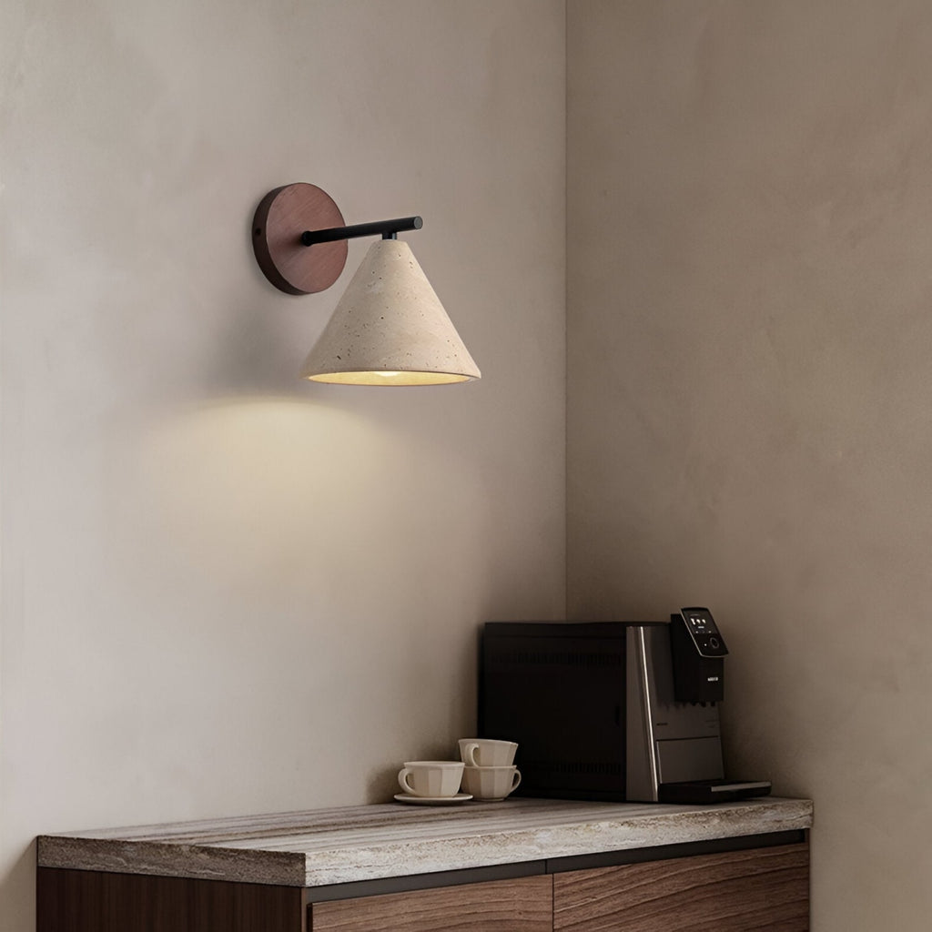 Travertine And Walnut Wall Light For Living Room — Halden Lighting