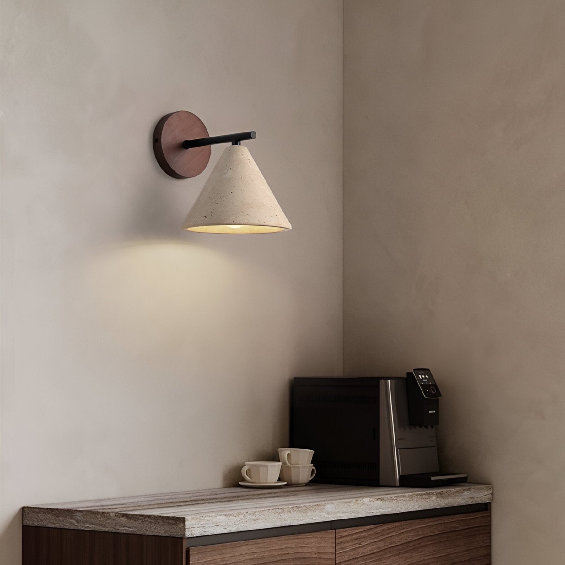 Travertine And Walnut Wall Light For Living Room — Halden Lighting