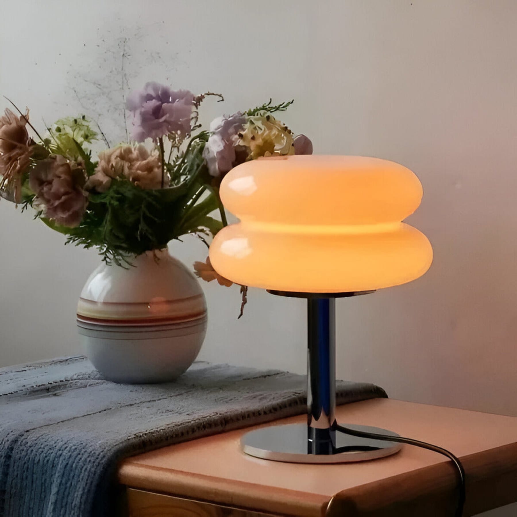 Retro Glass Table Lamp With USB Plug-In Power for Living Room in Yellow/Orange — Halden Lighting