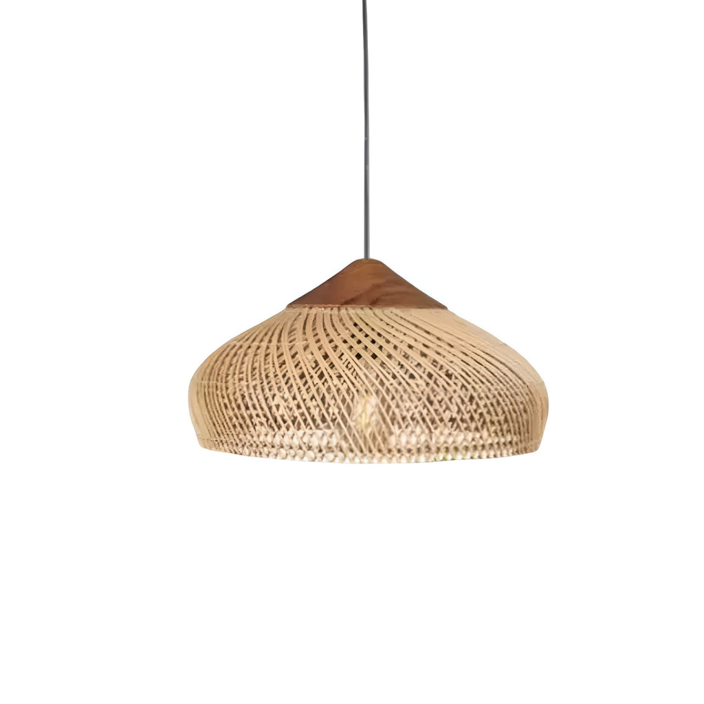 Bohemian Rattan Pendant Light With Warm LED Glow for Dining Room in Natural Rattan — Halden Lighting