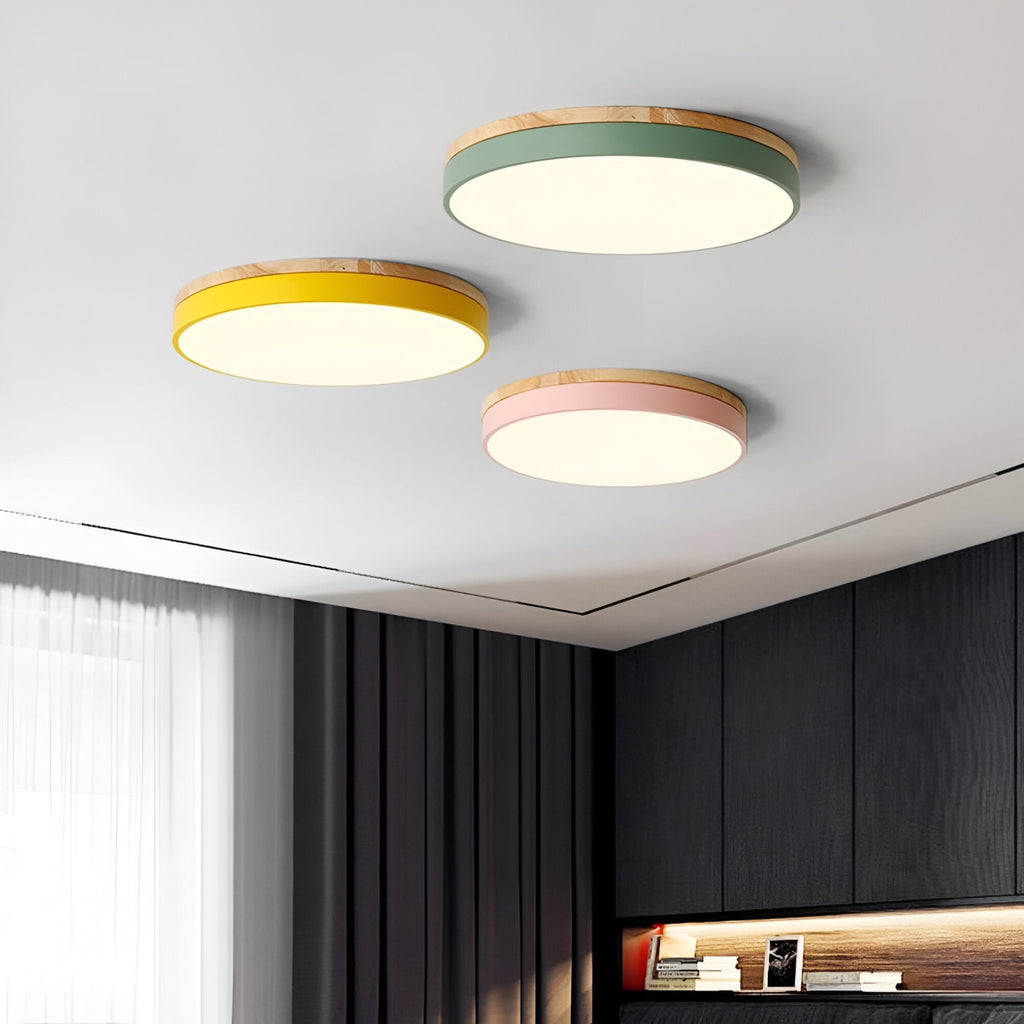 Modern Wood Flush Mount Ceiling Light With Remote Dimming — Halden Lighting