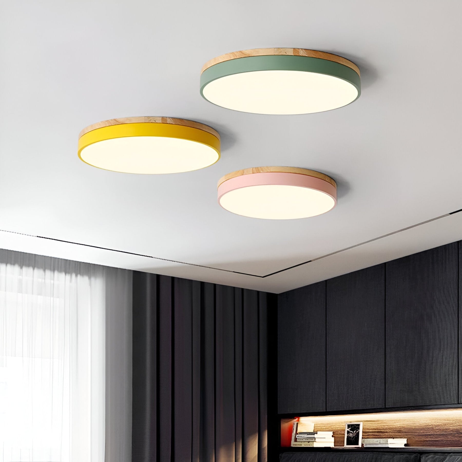 Modern Wood Flush Mount Ceiling Light With Remote Dimming — Halden Lighting