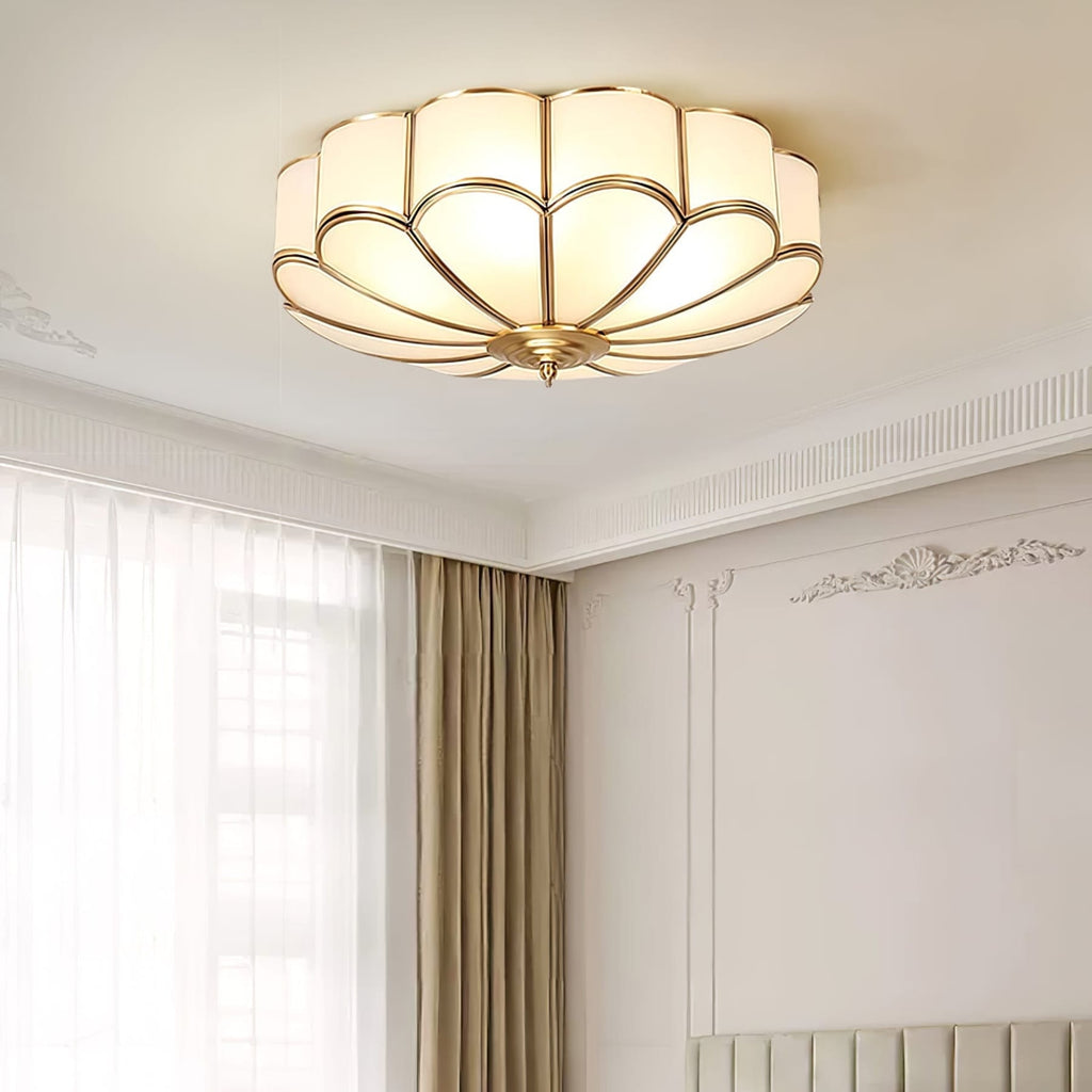 Traditional Brass Flush Mount Ceiling Light With Cool Daylight Glow — Halden Lighting