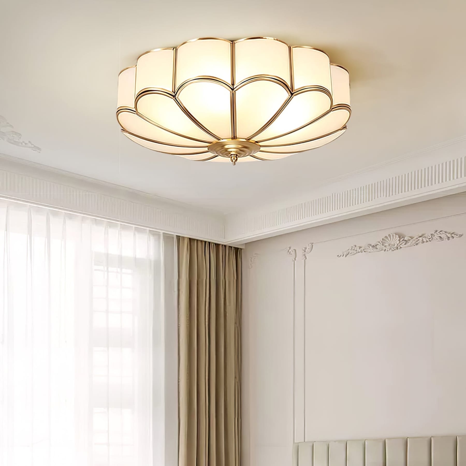 Traditional Brass Flush Mount Ceiling Light With Cool Daylight Glow — Halden Lighting