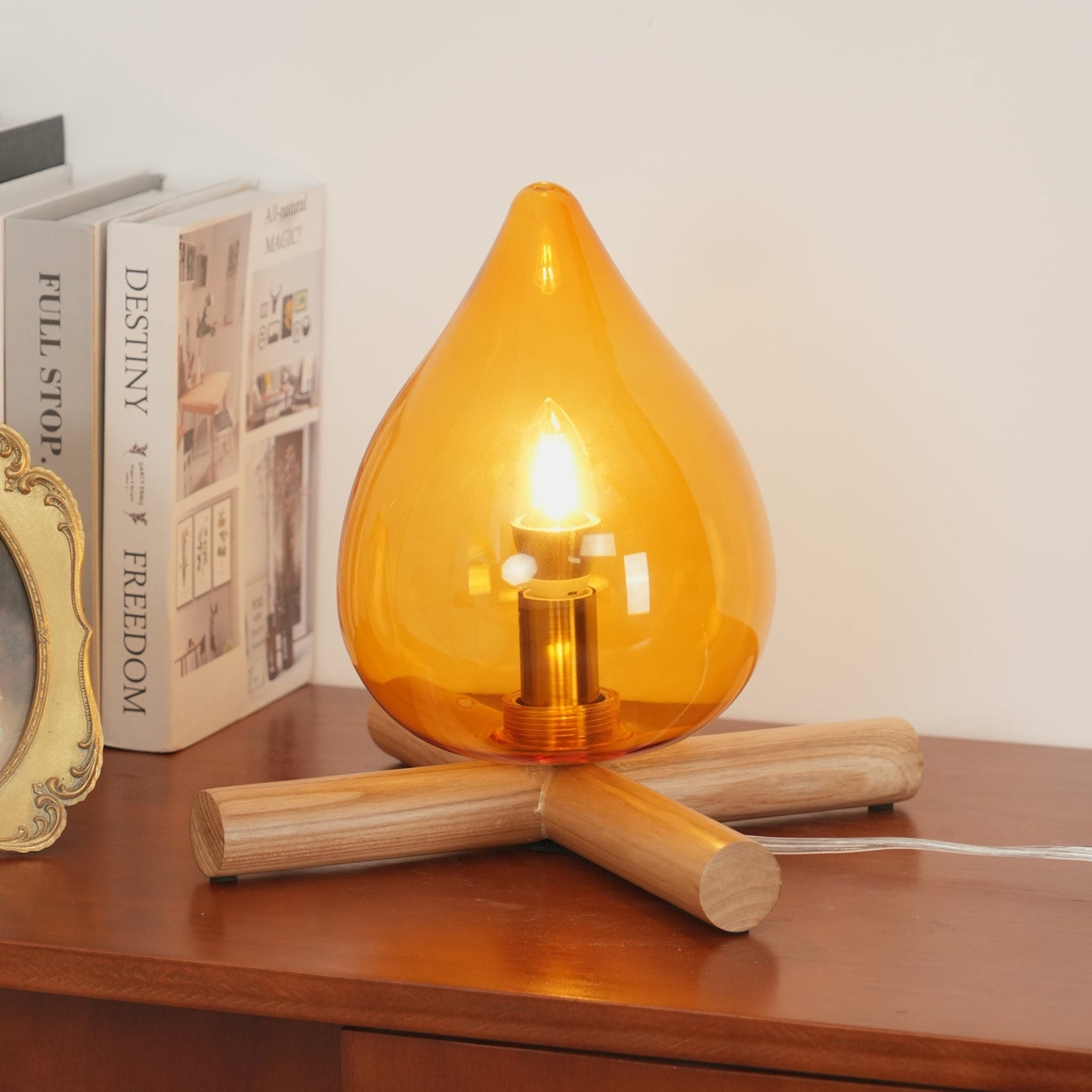 Modern Bamboo and Wood Table Lamp With Warm LED Glow — Halden Lighting