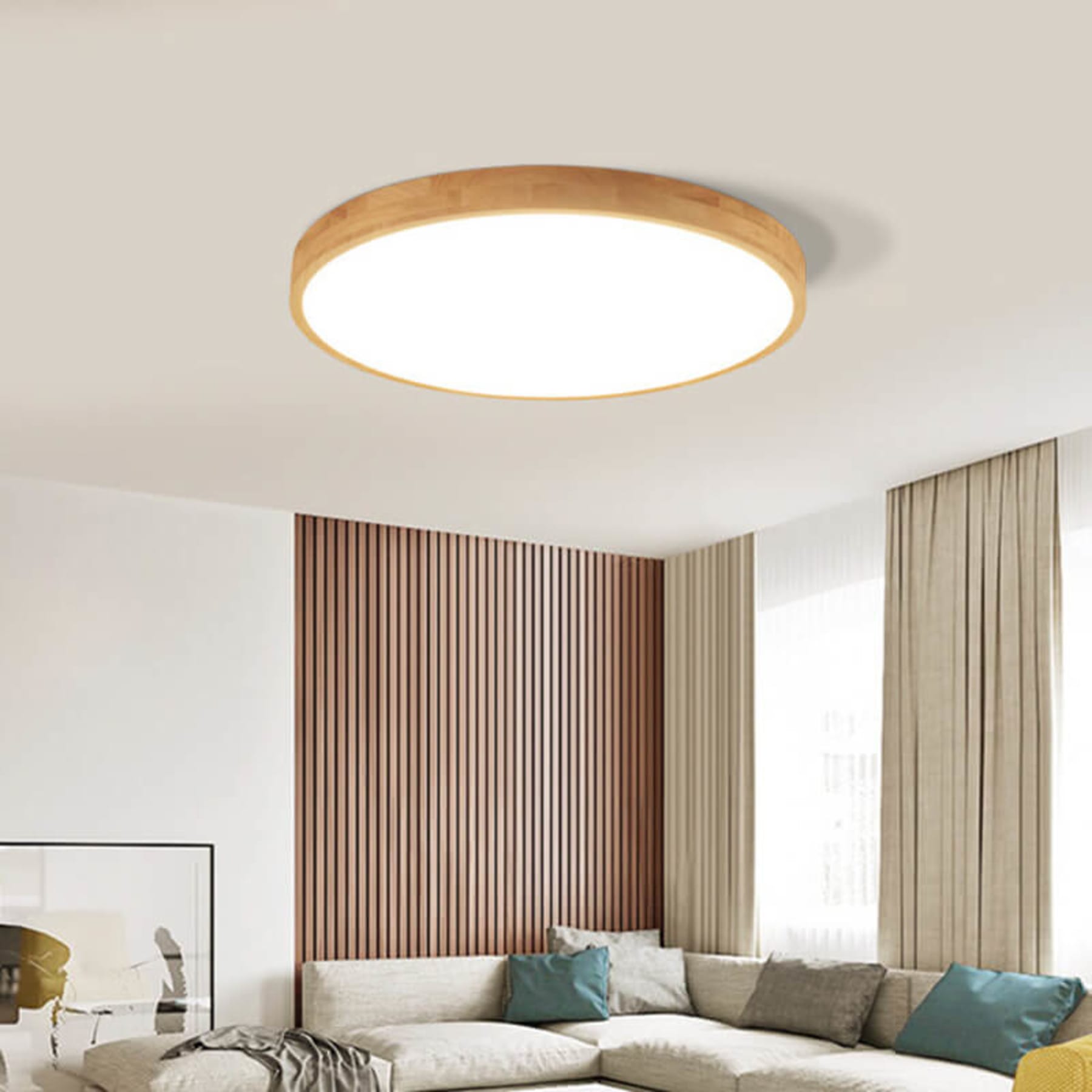 Scandinavian Wood Flush Mount Ceiling Light With Integrated LED — Halden Lighting