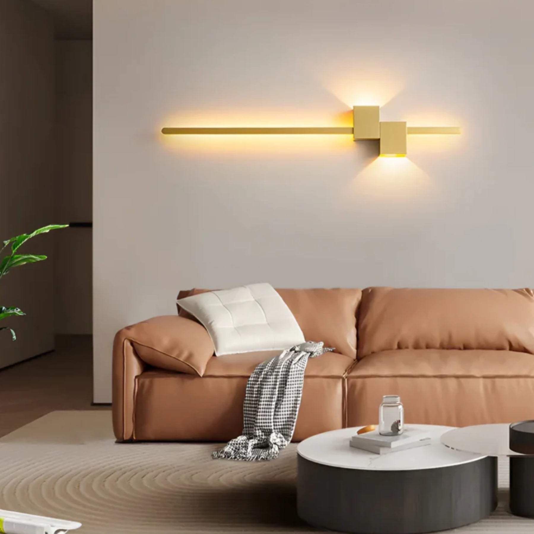 Modern Aluminium Wall Light With Warm LED Glow in Gold — Halden Lighting