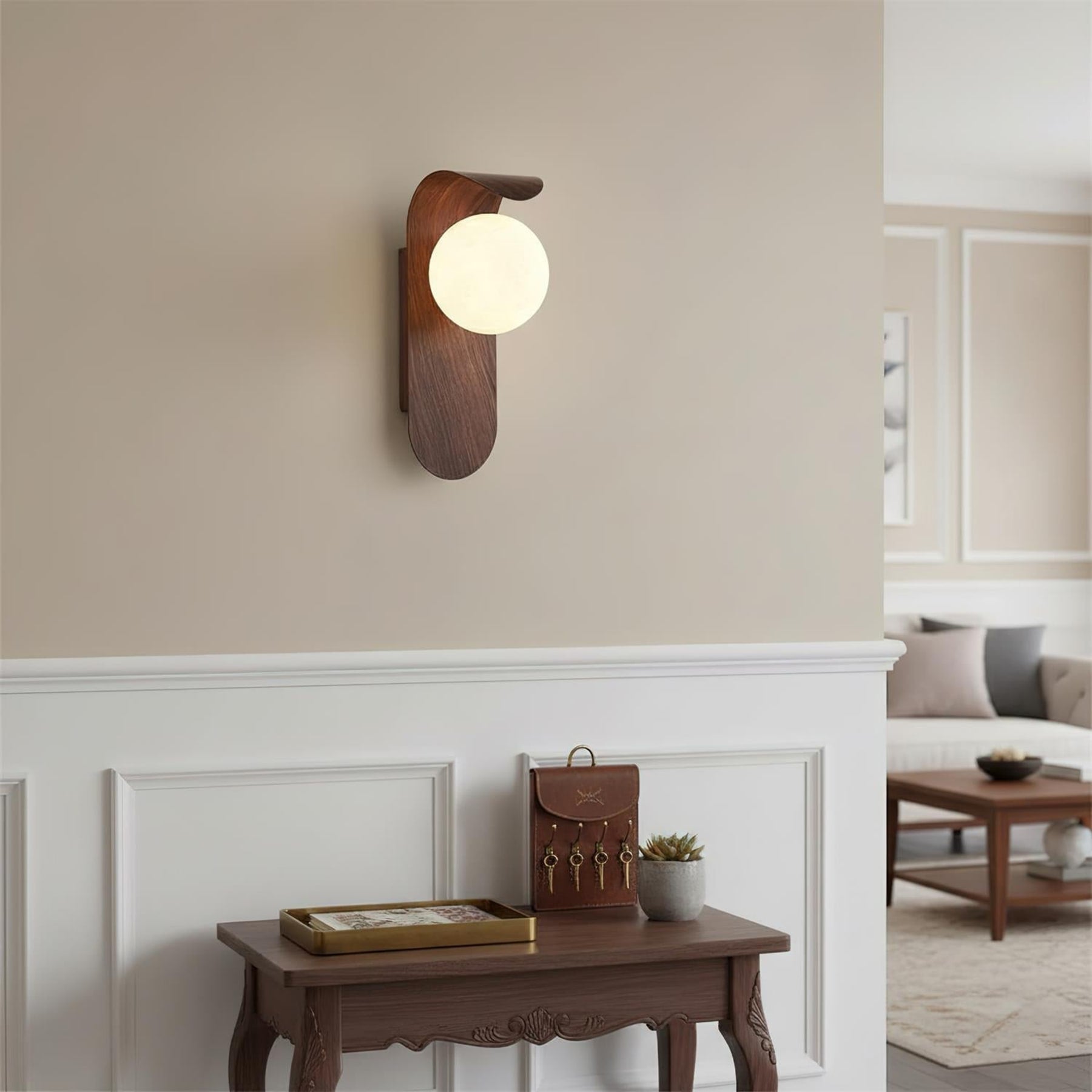 Modern Wood Wall Light With Tri-Colour LED Glow — Halden Lighting