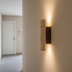 Modern Travertine And Wood Wall Light With Warm LED Glow — Halden Lighting
