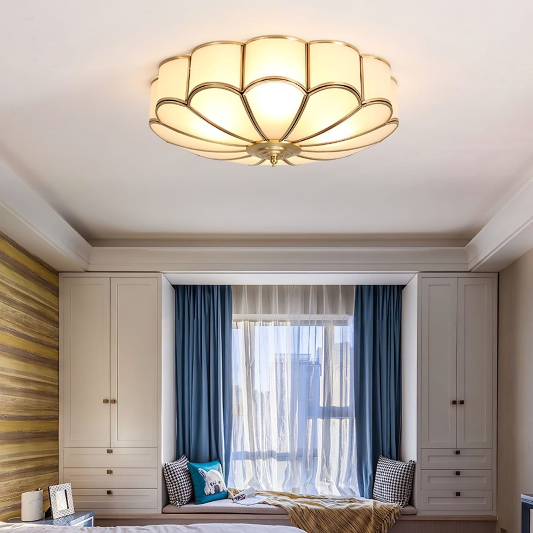 Traditional Brass Flush Mount Ceiling Light With Cool Daylight Glow — Halden Lighting