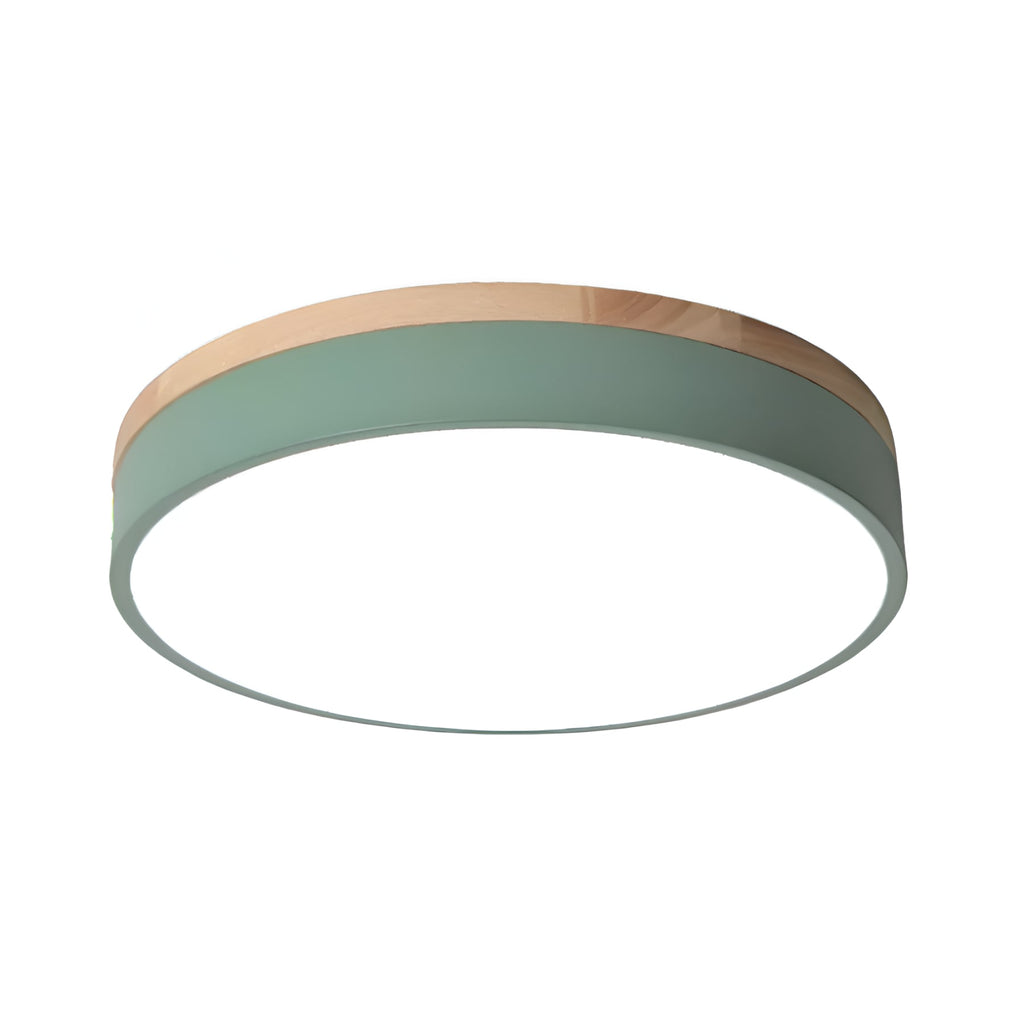 Modern Wood Flush Mount Ceiling Light With Remote Dimming in Green — Halden Lighting
