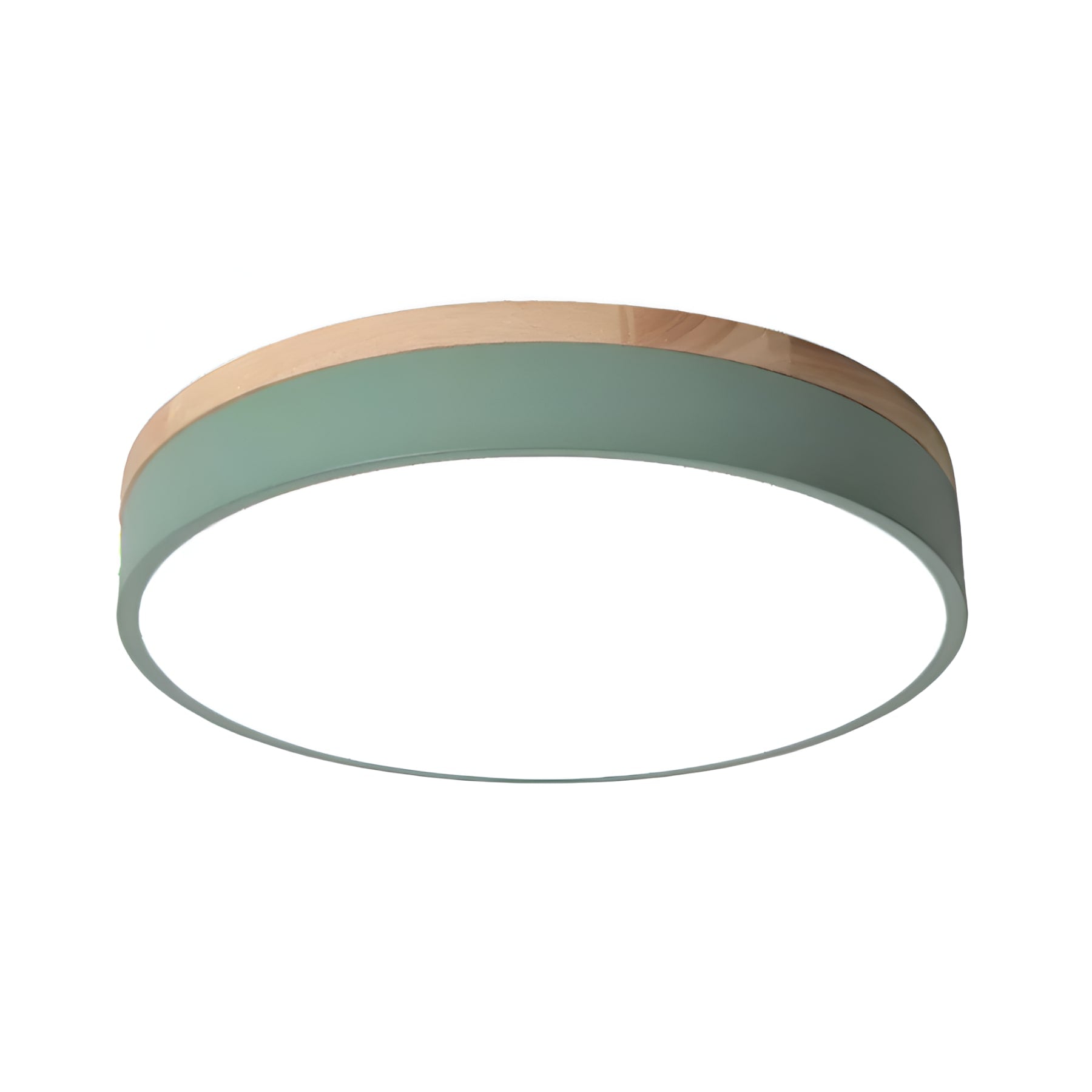 Modern Wood Flush Mount Ceiling Light With Remote Dimming in Green — Halden Lighting