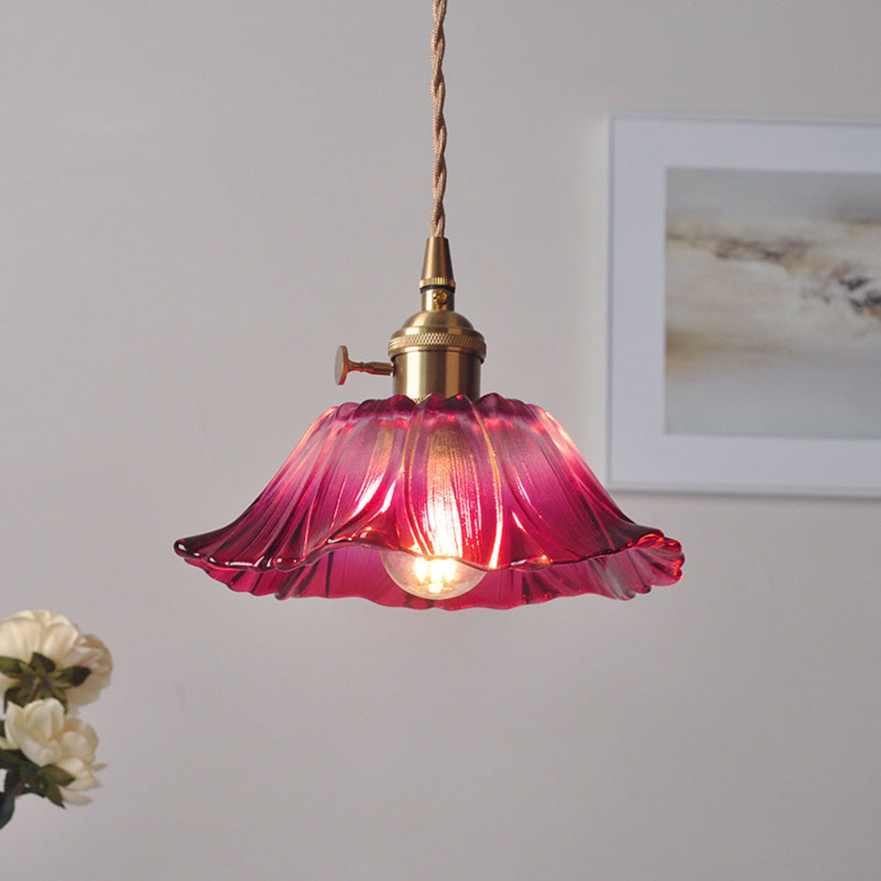 Bohemian Glass Pendant Light With Warm LED Glow in Purple — Halden Lighting